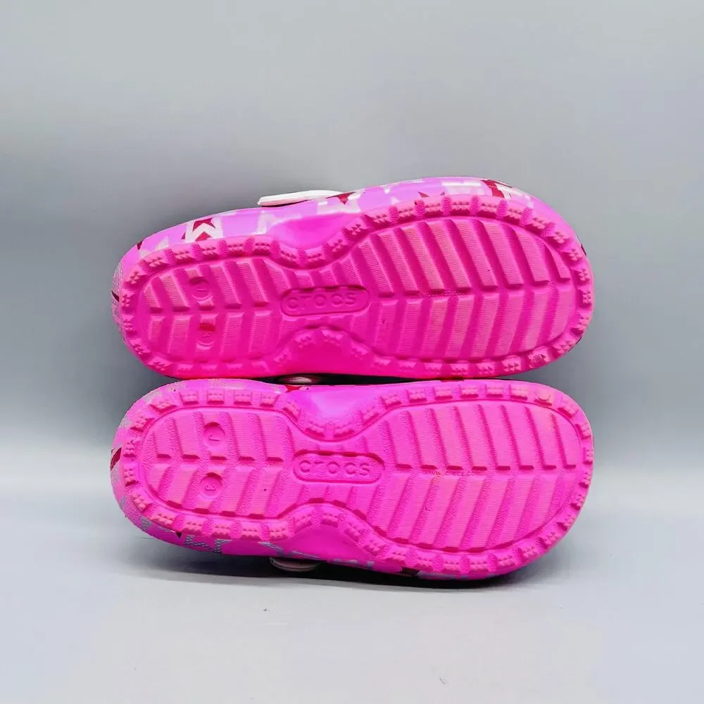 Crocs Shoes Girls 3 Pink Star Classic Lined Fuzzy Clog Slip On Winter Comfort